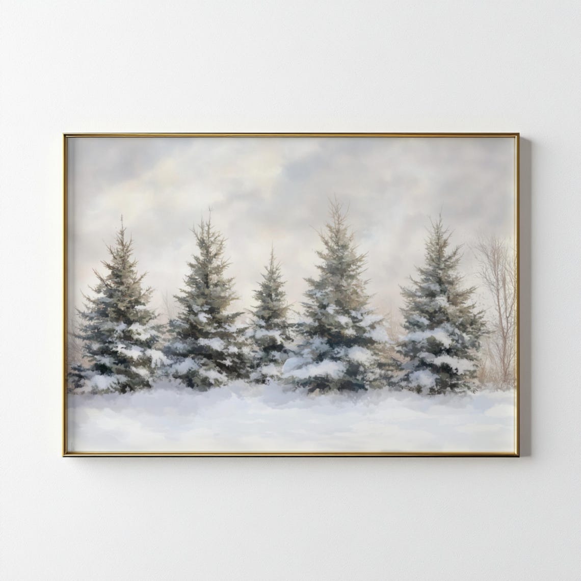 Snowy Pine Tree Row In Soft Winter Light Peaceful Landscape Poster - Image 2