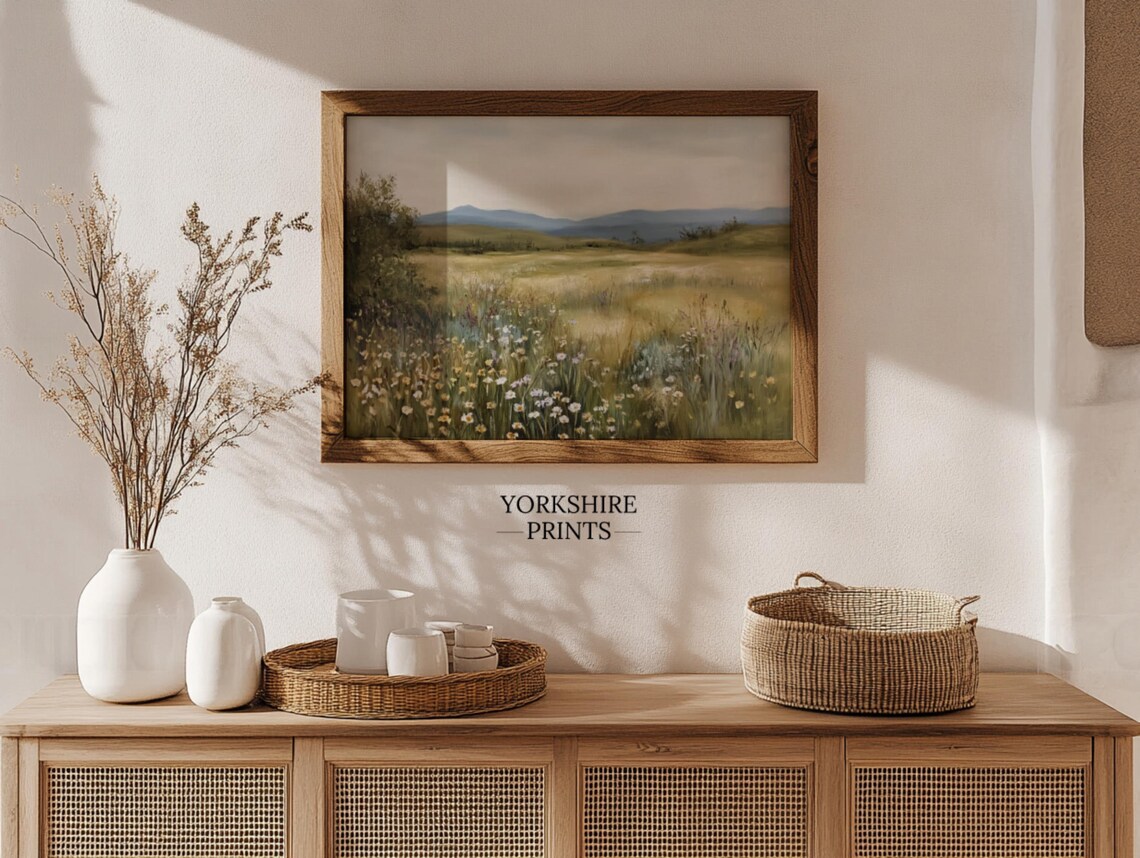 Spring Wildflower Field Landscape, Vintage Farmhouse Art Print - Image 2