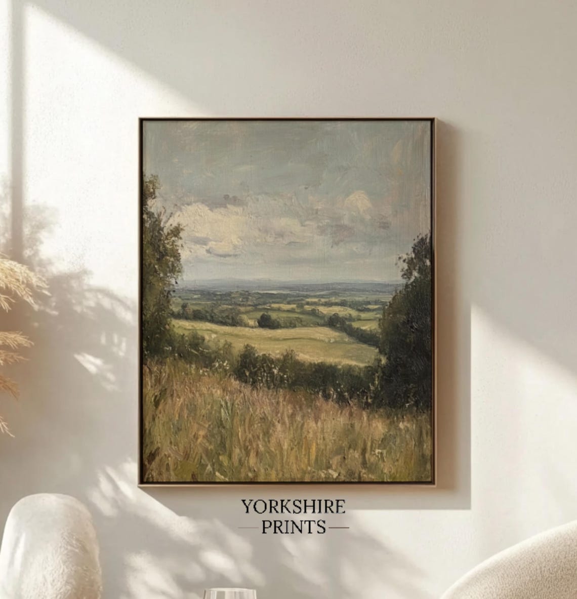 Green Valley Vista Rolling Fields Cloudy Sky Vertical Landscape Poster - Image 2