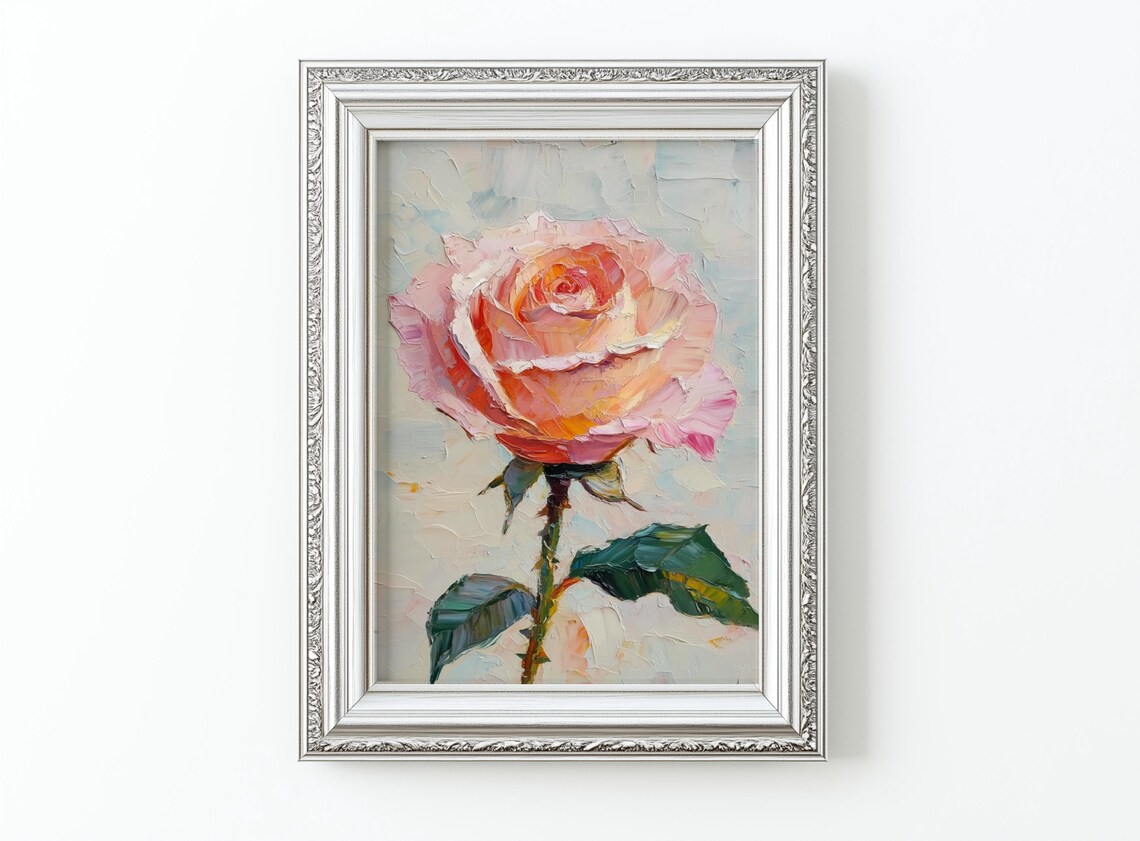 Rose Flower Oil Painting, Neutral Vintage Art Print - Image 2