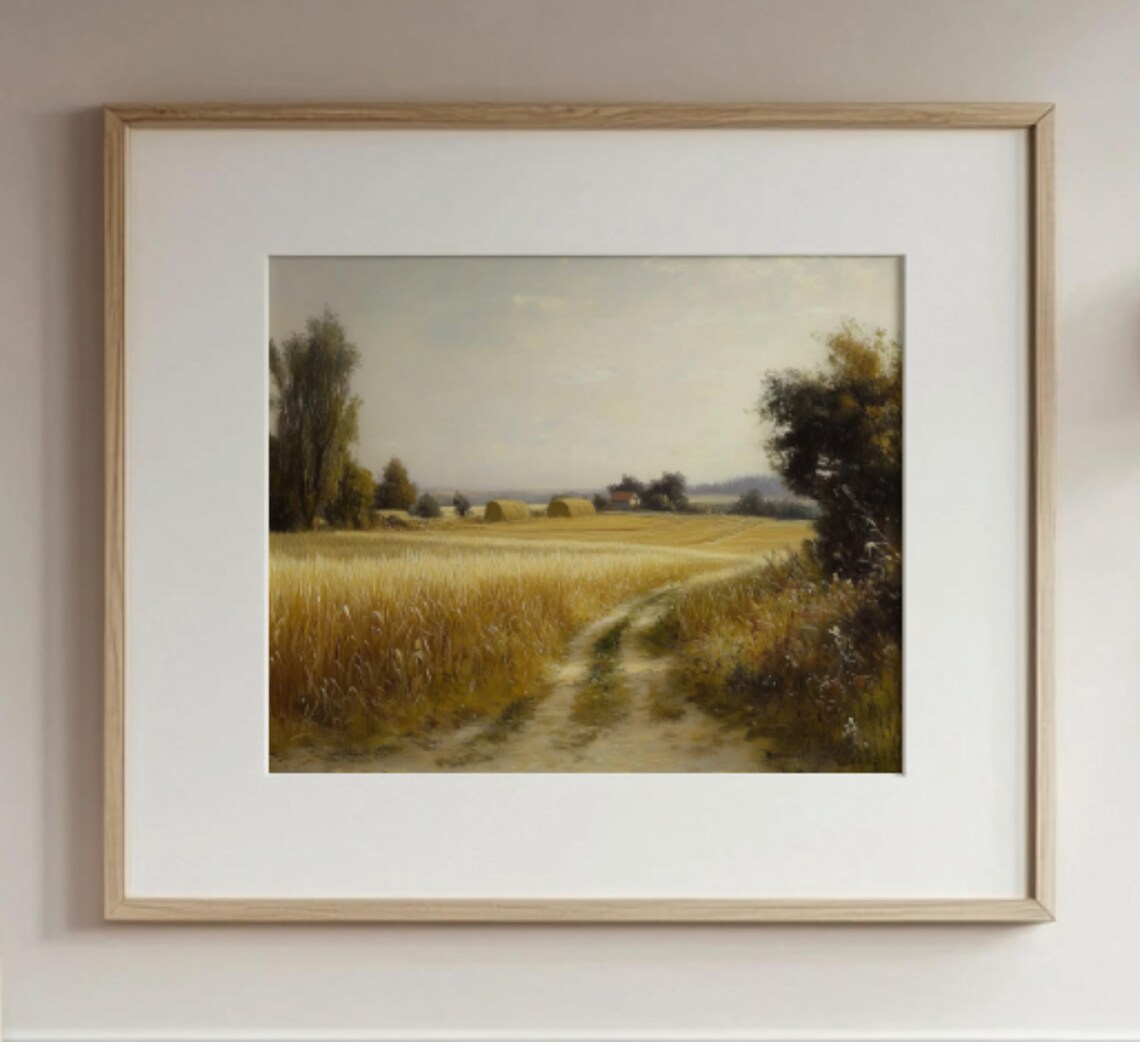 Golden Wheat Field Harvest Hay Bales Farm Road Summer Poster - Image 2