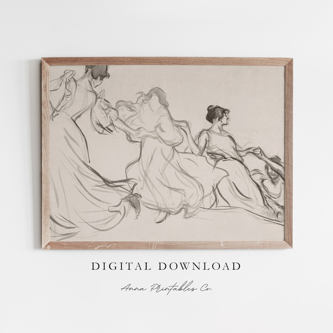 Companionship Antique Sketch for Victorian Women, Art Print