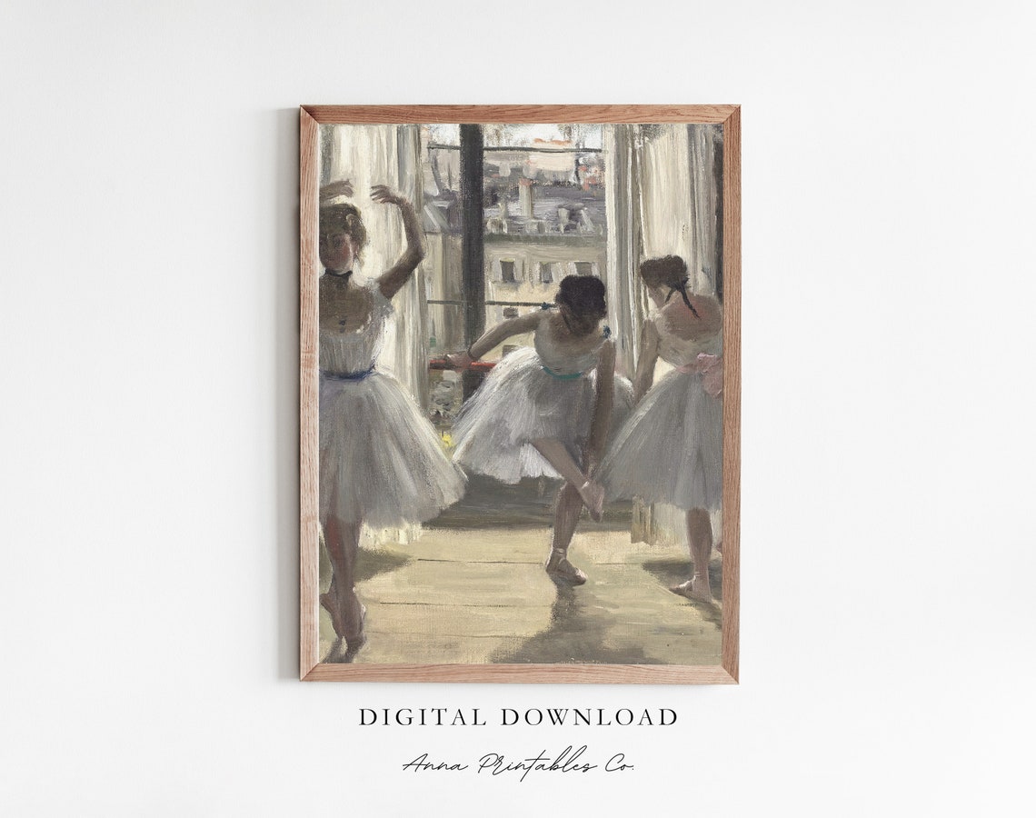 Impressionist Ballet Dancers Rehearsing Together at the Barre Poster