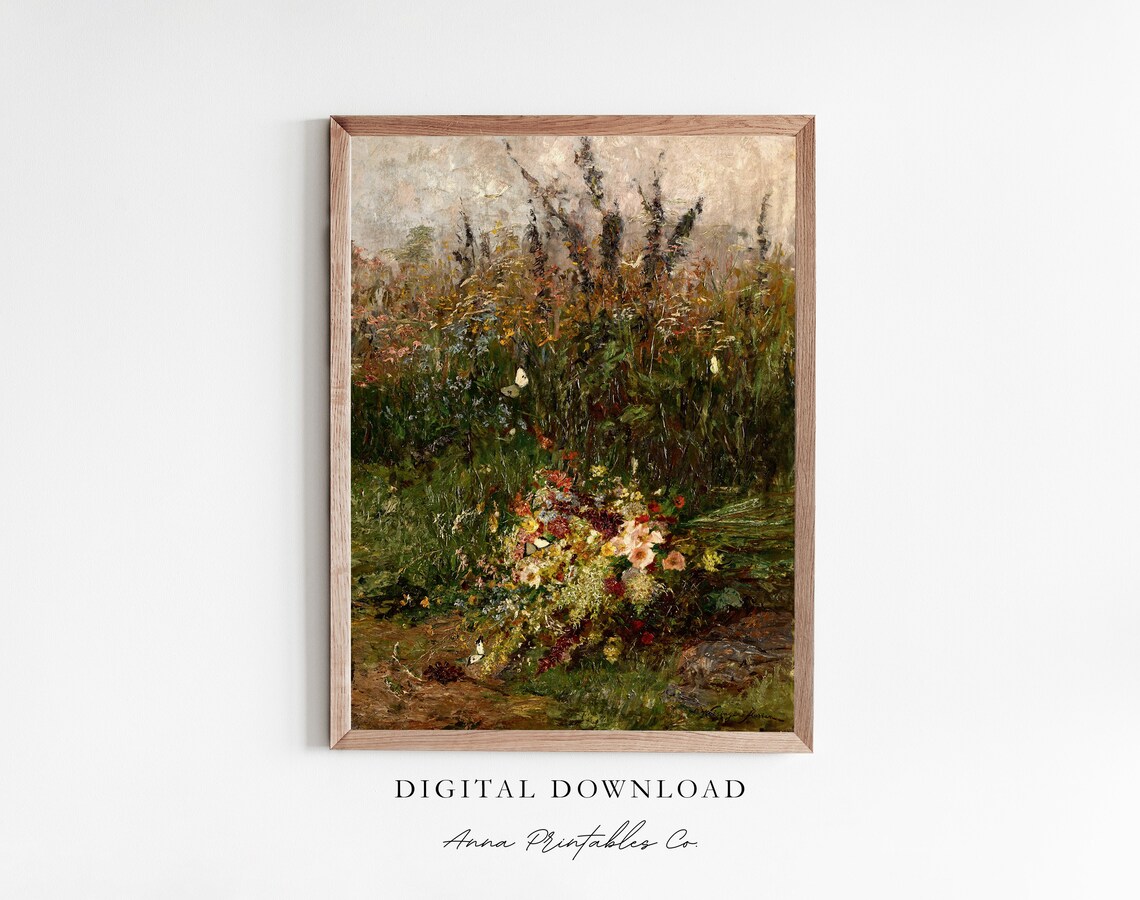 Impressionist Garden of Wildflowers Vintage Floral Landscape Poster