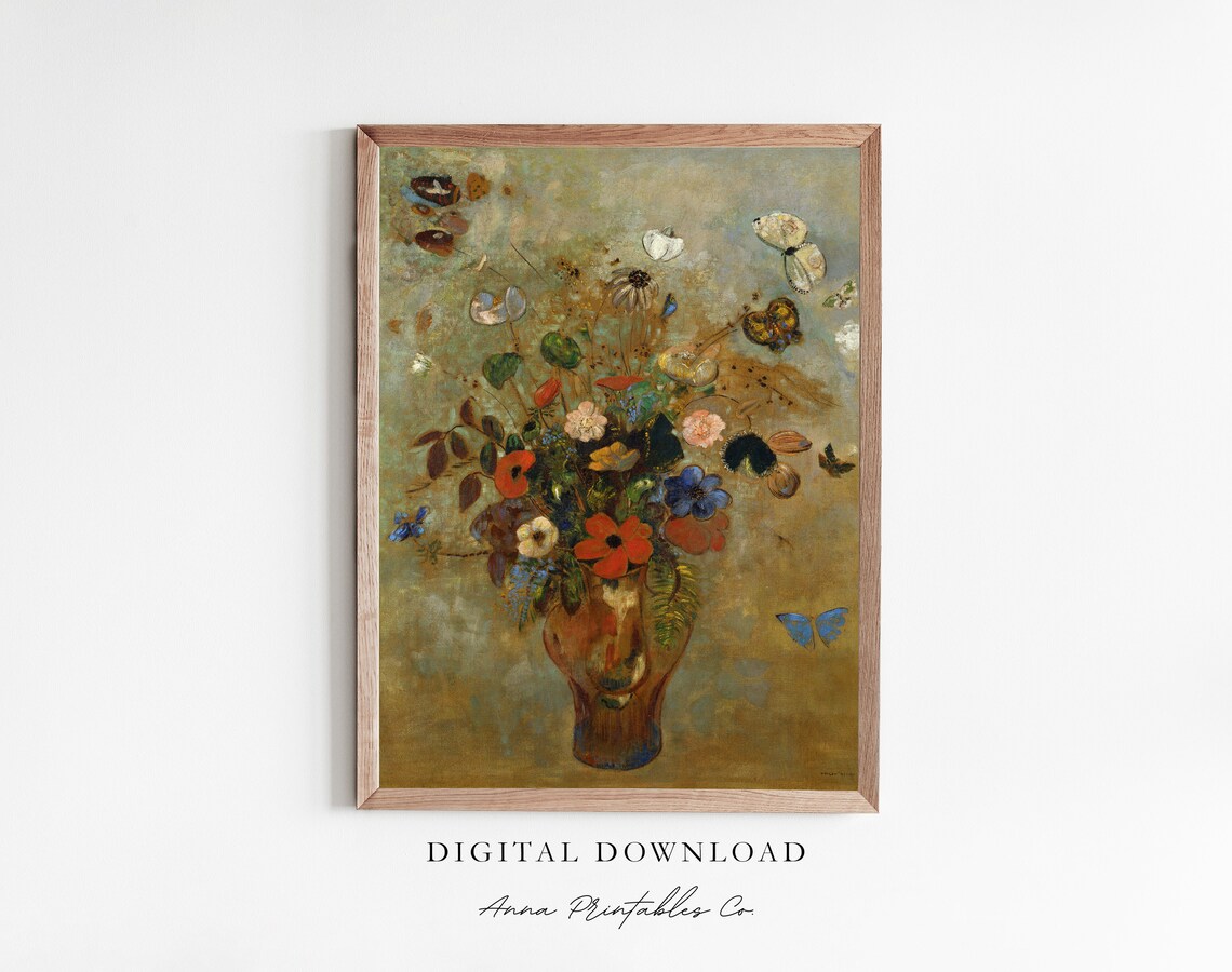 Bouquet Of Flowers Antique Painting Flowers In A Vase Wall Art Vibrant Floral Art Print Antique Botanical Decor
