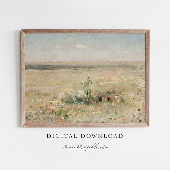 Wildflower Meadow Open Field Impressionist Landscape Art Poster