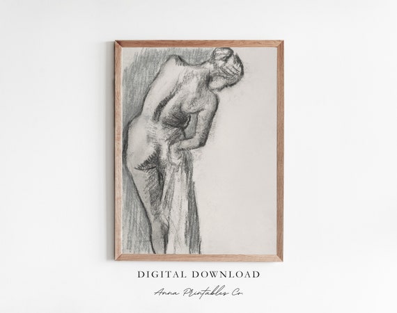 Bather Drying Herself Antique Nude Woman Sketch By Edgar Degas Digitally Remastered Vintage Wall Art Decor