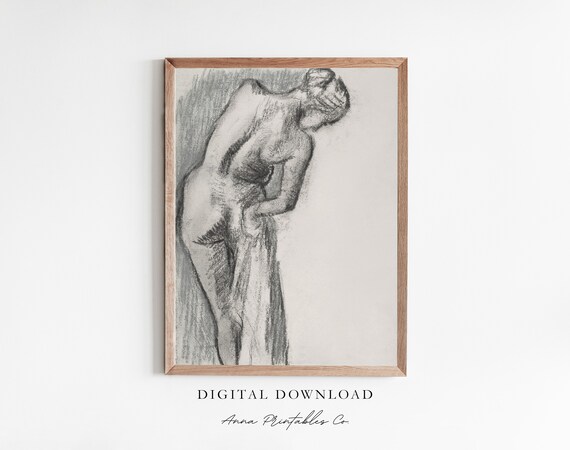 Charcoal Sketch of Standing Female Figure Classical Art Study Print