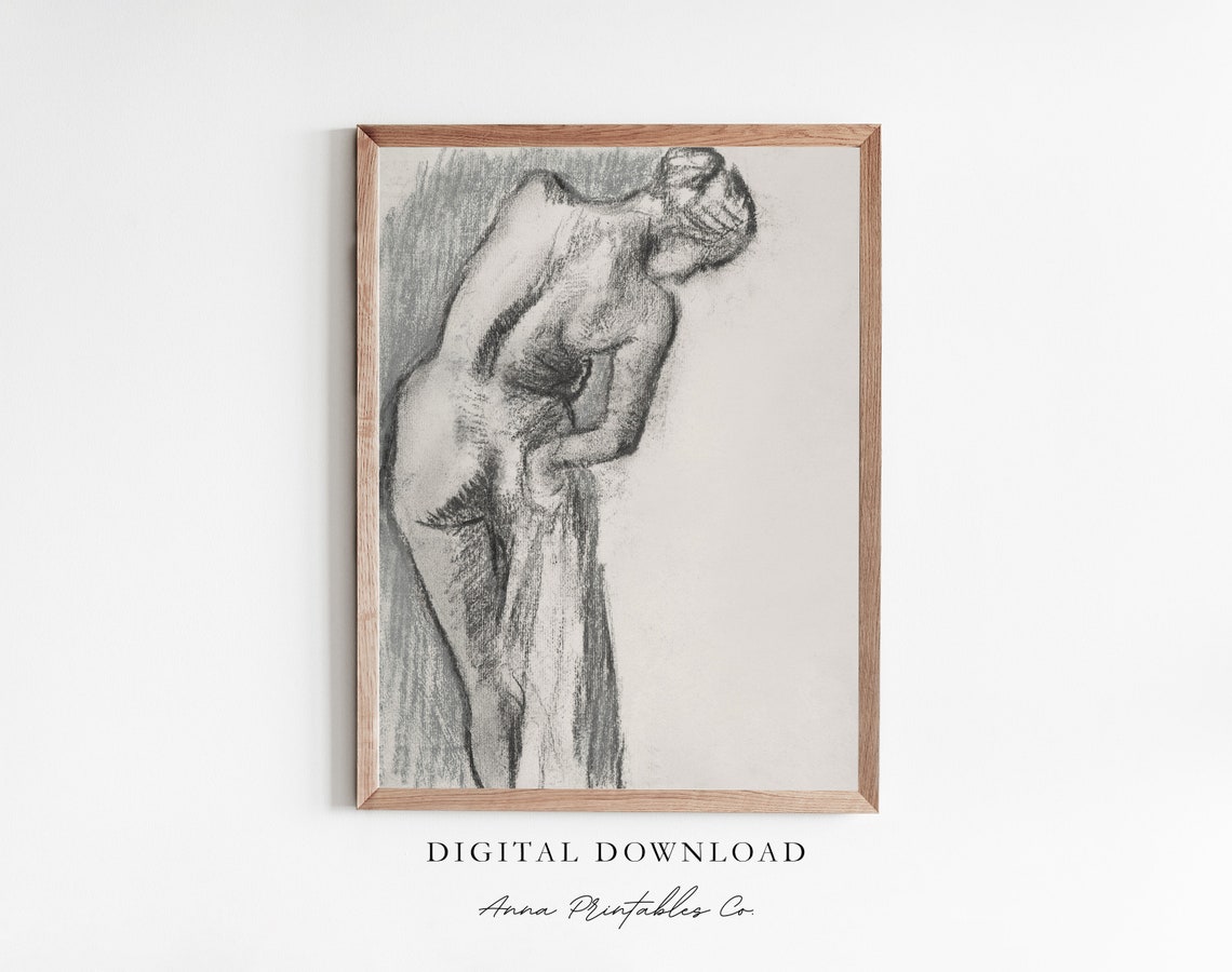 Charcoal Sketch of Standing Female Figure Classical Art Study Print
