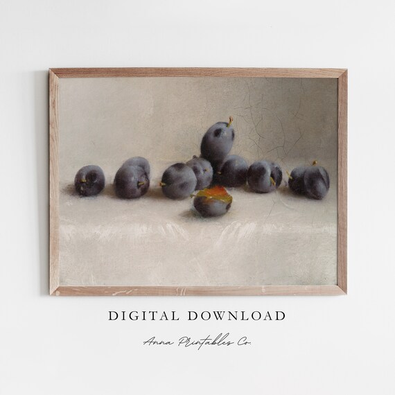 Grapes Antique Fruit Still Life Painting Vintage Kitchen Wall Art Academia Aesthetic Cottage Home Decor