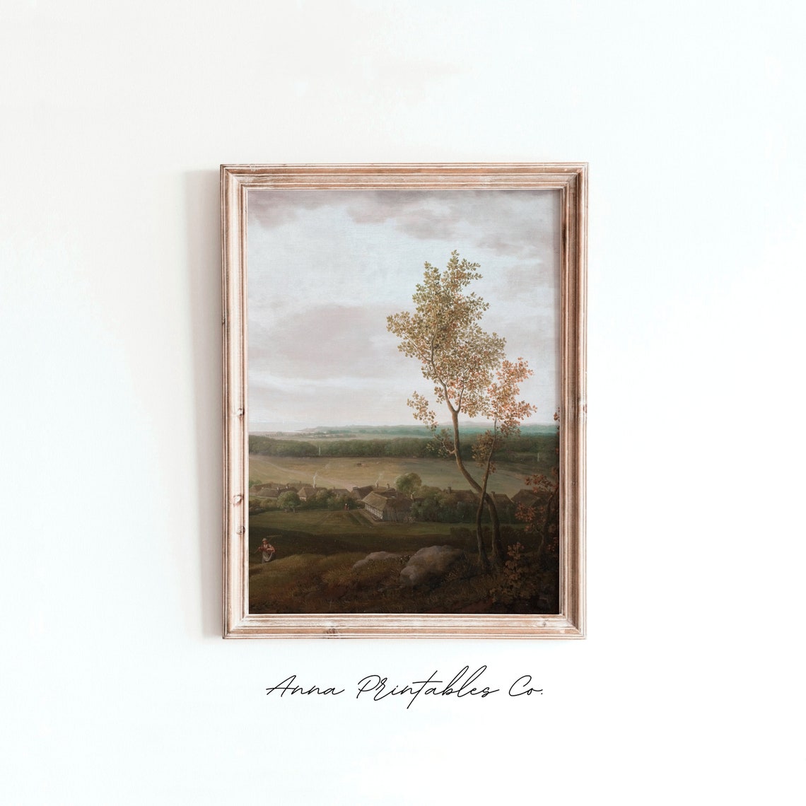 Rolling Countryside Village Landscape Vintage Oil Painting Print - Image 2