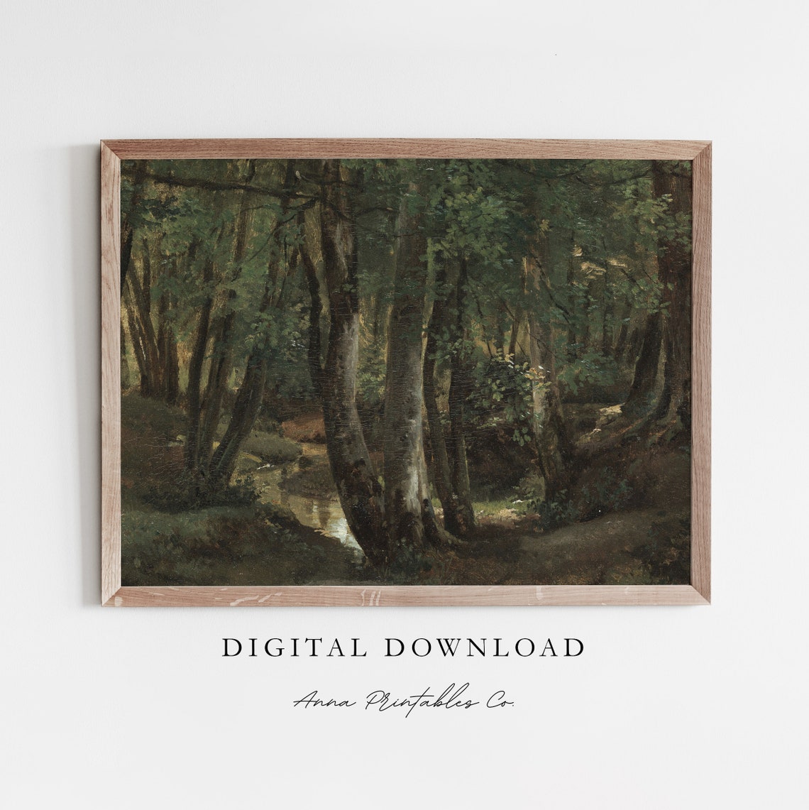 Vintage Forest With Stream Shady Beech Woodland Landscape Art Poster