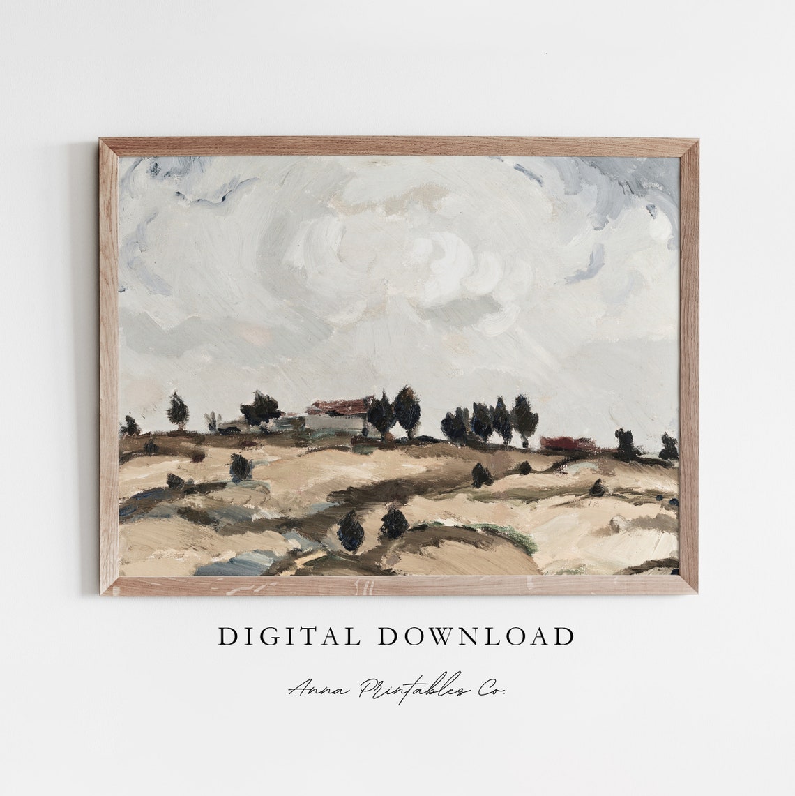 Cloudy Sky Countryside Farmhouse Impressionist Field Painting Print
