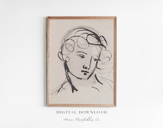 Portrait Study In Ink, Vintage Minimalist Art Print