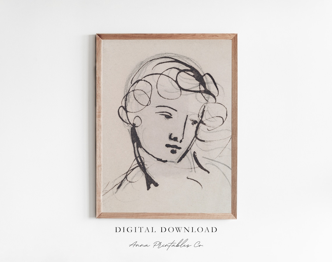 Portrait Study In Ink, Vintage Minimalist Art Print