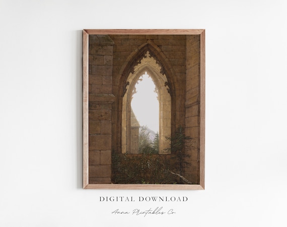 Castle Window Antique Architecture Art Print, Dark Academia