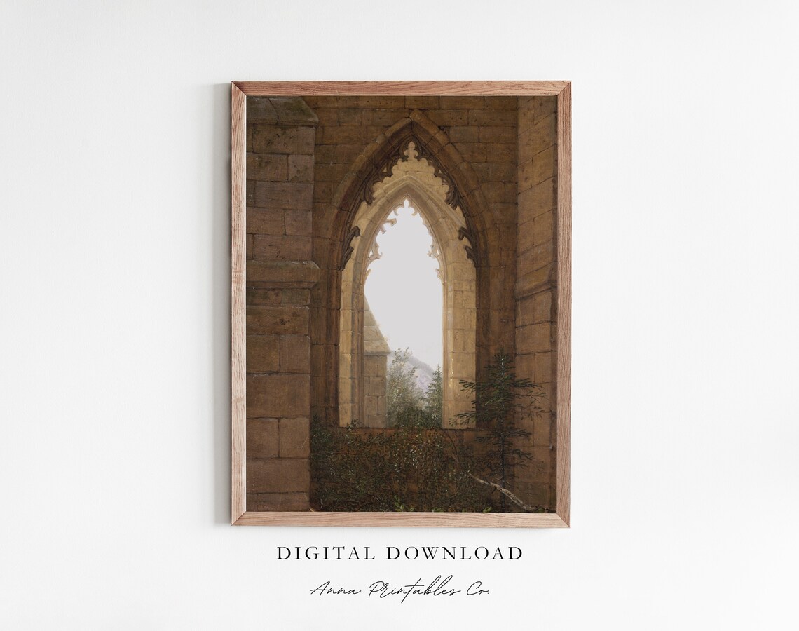 Castle Window Antique Architecture Art Print, Dark Academia