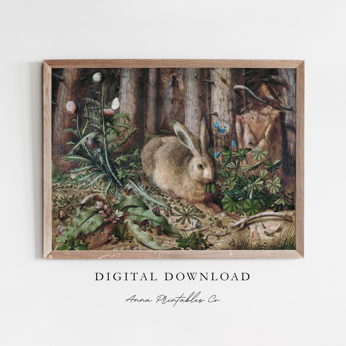 Rabbit on Forest Floor Vintage Woodland Animal Antique Detailed Nature Poster