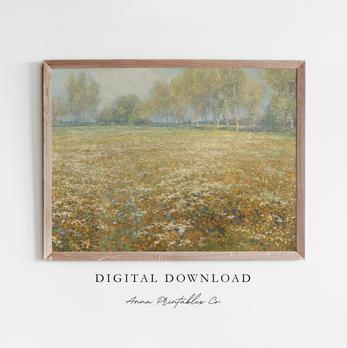 Antique Oil Painting Field Of Flowers, Vintage Art Print