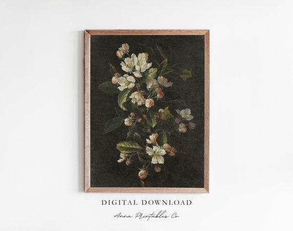 Still Life Ix Antique Tulip Painting For Moody Vintage Wall Art Dark Academia Decor Dark Cottagecore Print