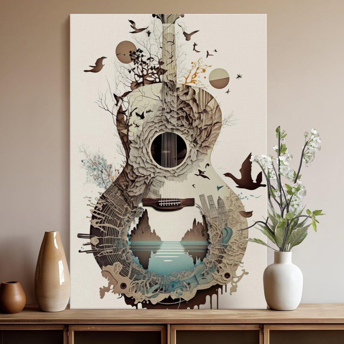 Acoustic Guitar Filled With a Dreamy Nature and City Dreamscape Poster