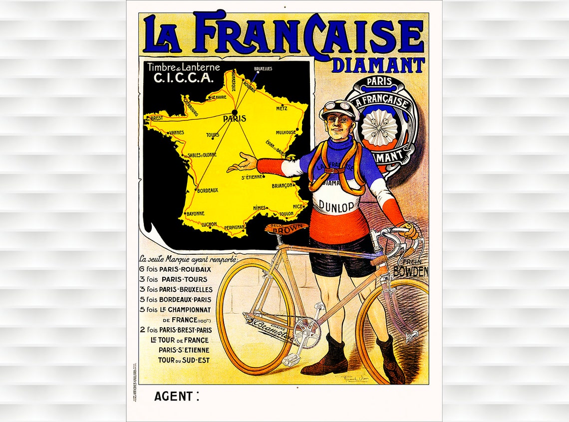 La Francaise Diamant Paris Roubaix Winner Vintage Cycling Poster