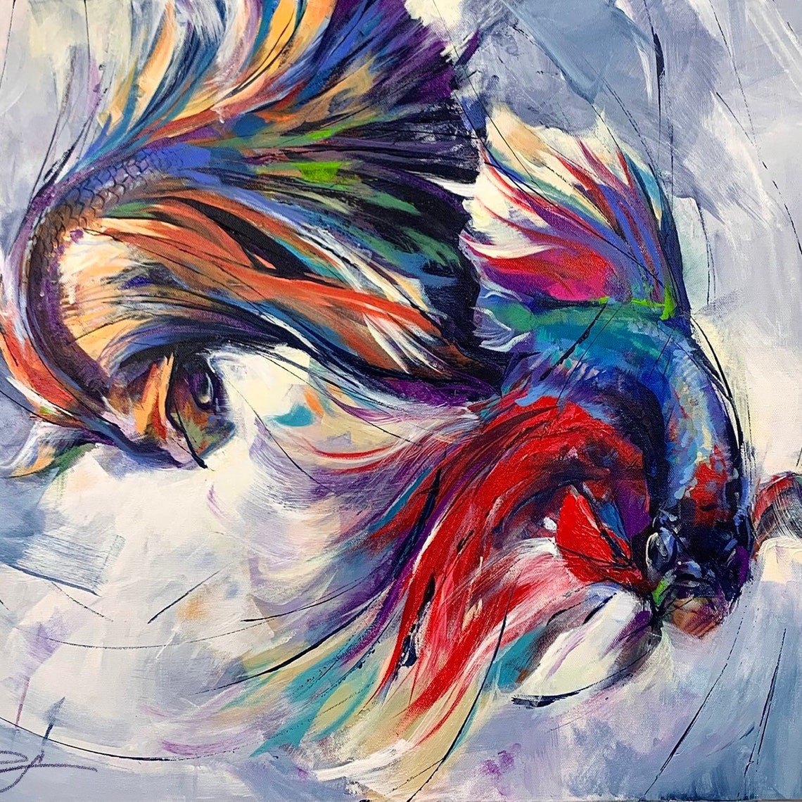 Rainbow Betta Fish Colorful Abstract Tropical Fish Painting Poster