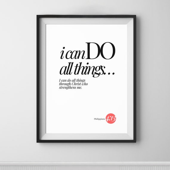 I Can Do All Things Bible Verse Wall Art Typography Encouragement Affirmation Poster Christian Quote Design Scripture Jesus