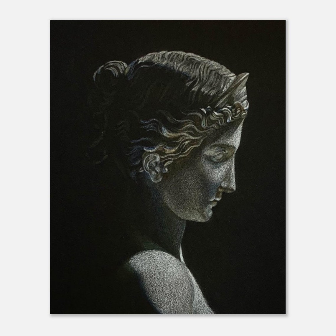 Classical Lady Statue Profile Bust Coloured Pencil Art Poster - Image 3