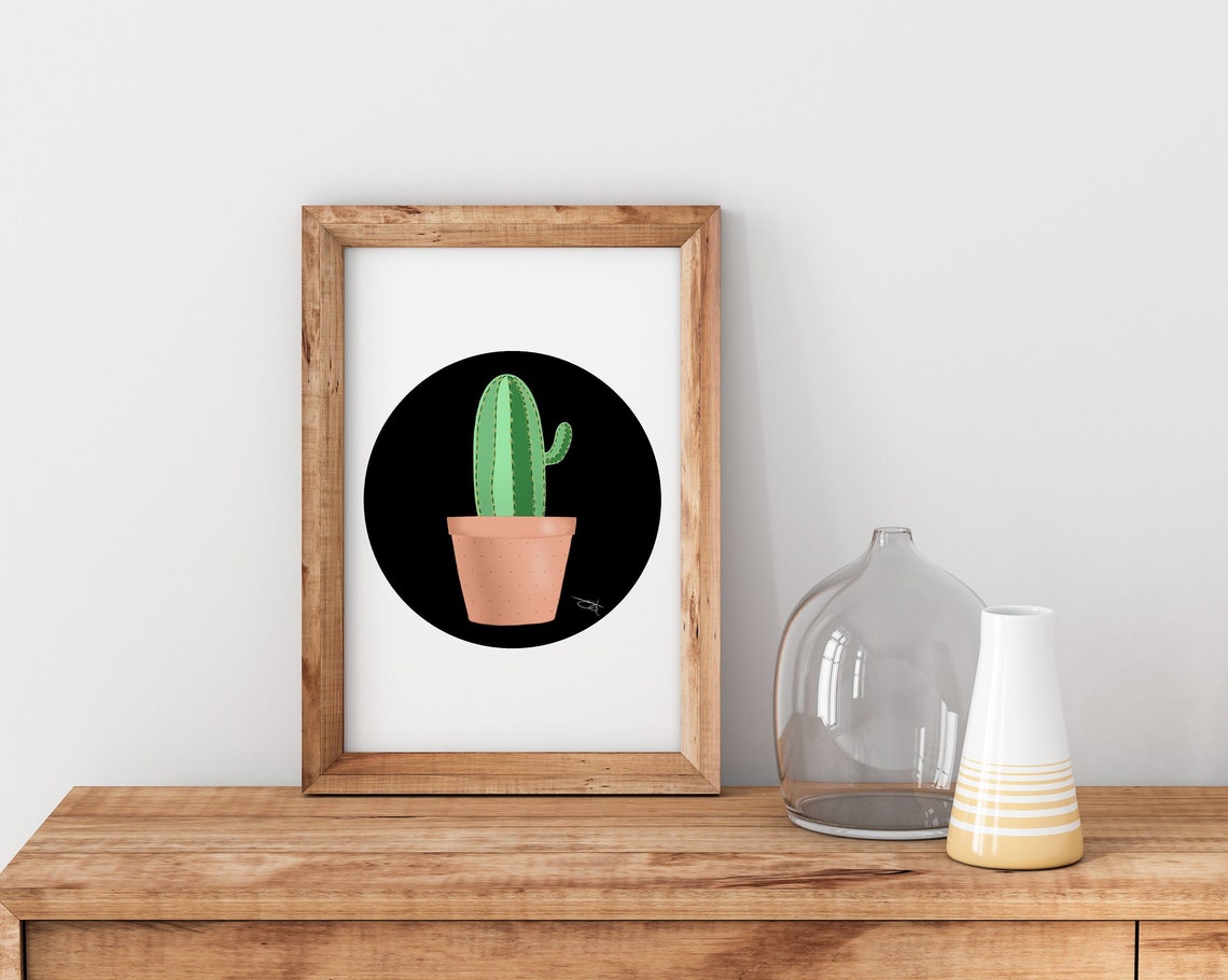 Potted Cactus Plant Illustration Minimalist Botanical Art Poster
