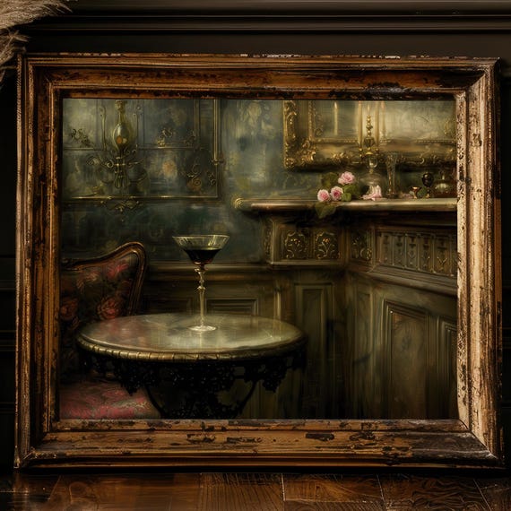 Victorian Bar Cocktail Oil Painting Print, Gothic Decor
