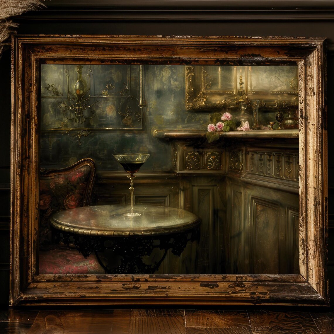 Victorian Bar Cocktail Oil Painting Print, Gothic Decor