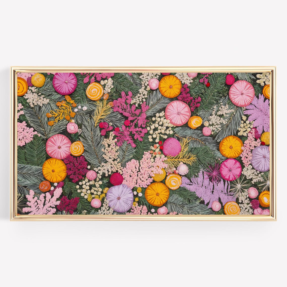 Colorful Christmas Floral Pattern Pink Holiday Botanical Art Poster