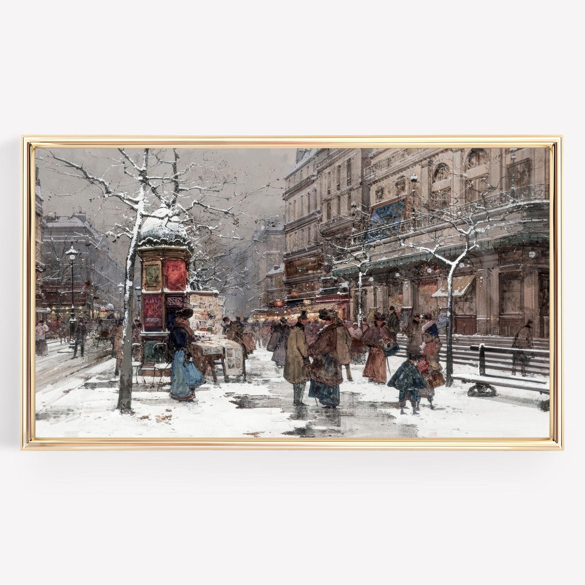 Vintage Paris Snowy Boulevard Street Scene Winter Art Poster - Image 2