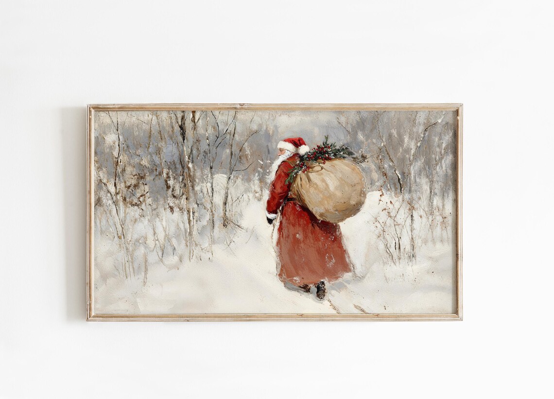 Santa Christmas Painting, Holiday TV Art Print - Image 4