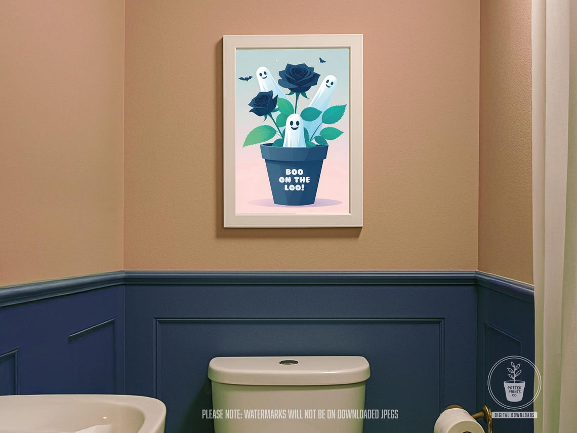 Boo On The Loo Funny Ghost Plant Pot Halloween Bathroom Wall Art