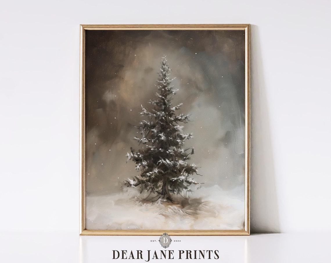 Lonely Snow Covered Evergreen Tree In Moody Winter Dusk Poster