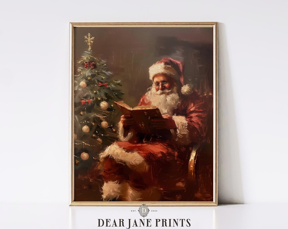 Santa Claus Reading A Book Vintage Christmas Poster - Image 2