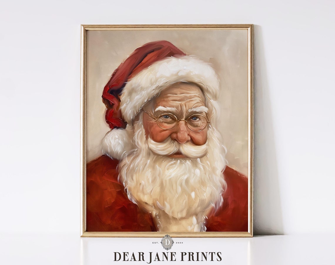 Classic Santa Claus Portrait With Glasses In Vintage Style Poster