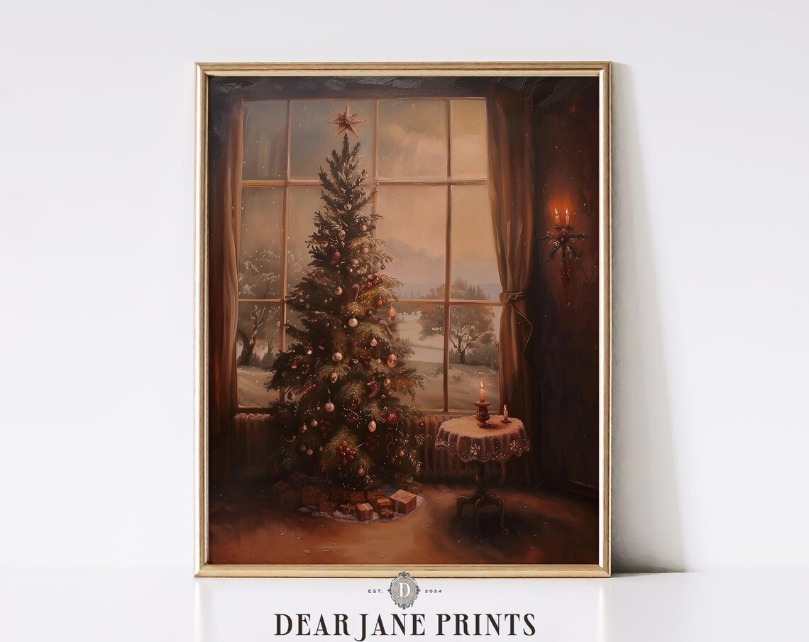 Decorated Christmas Tree In Cozy Vintage Room By Tall Window Poster