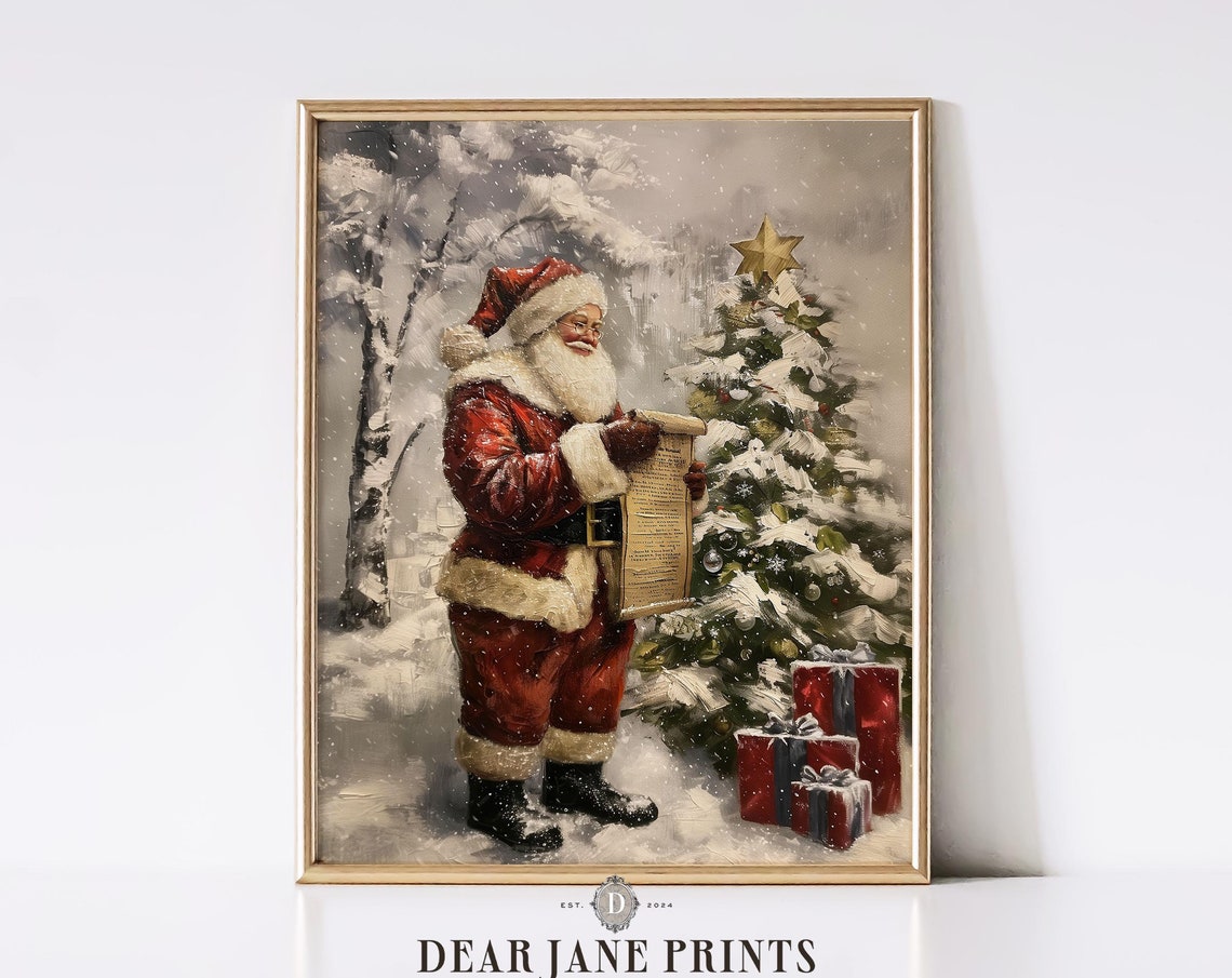 Santa Claus Checking His List Beside Snowy Christmas Tree Poster - Image 2