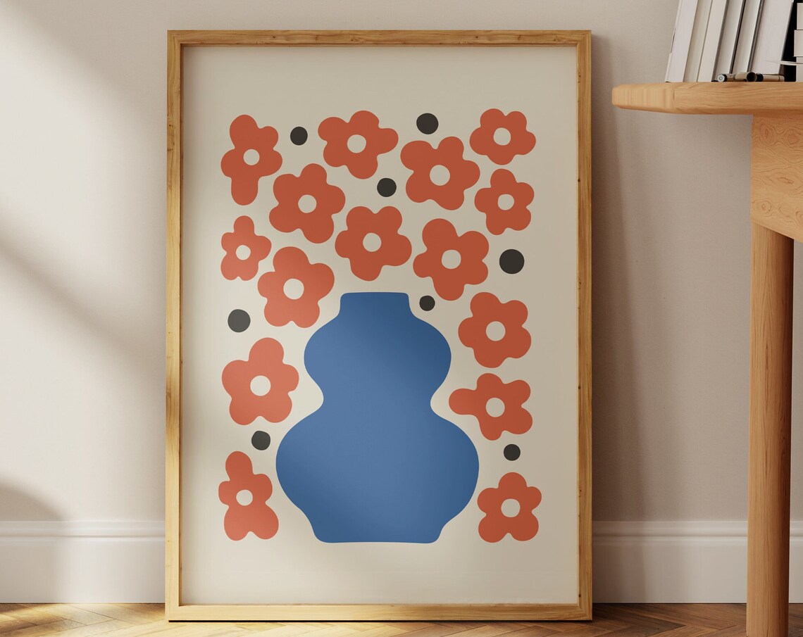 Retro Colorful Flower Print, Funky Wavy Bouquet