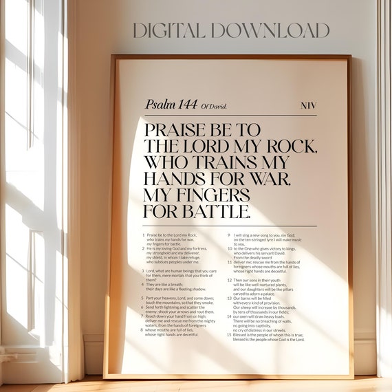 Psalm 1441 Praise Be To The Lord My Rock Bible Chapter Poster Bible Verse Wall Art Christian Wall Art Prayer Room Wall Art