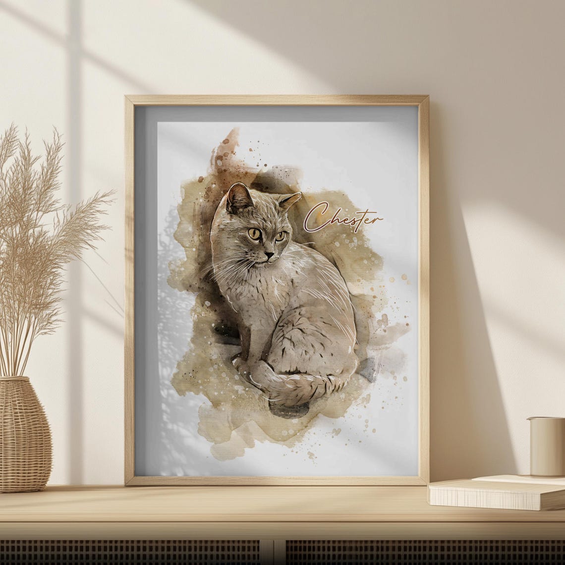 MJ Golden Tabby Cat Watercolor Portrait Roses Pet Lover Art Print - Image 3