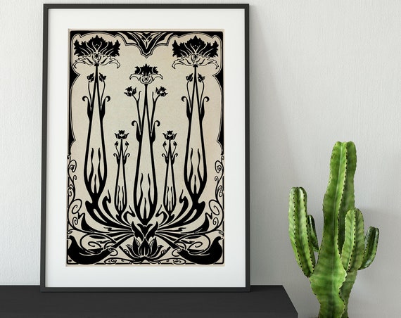 Art Nouveau Floral Poster, Vintage Design Art Print