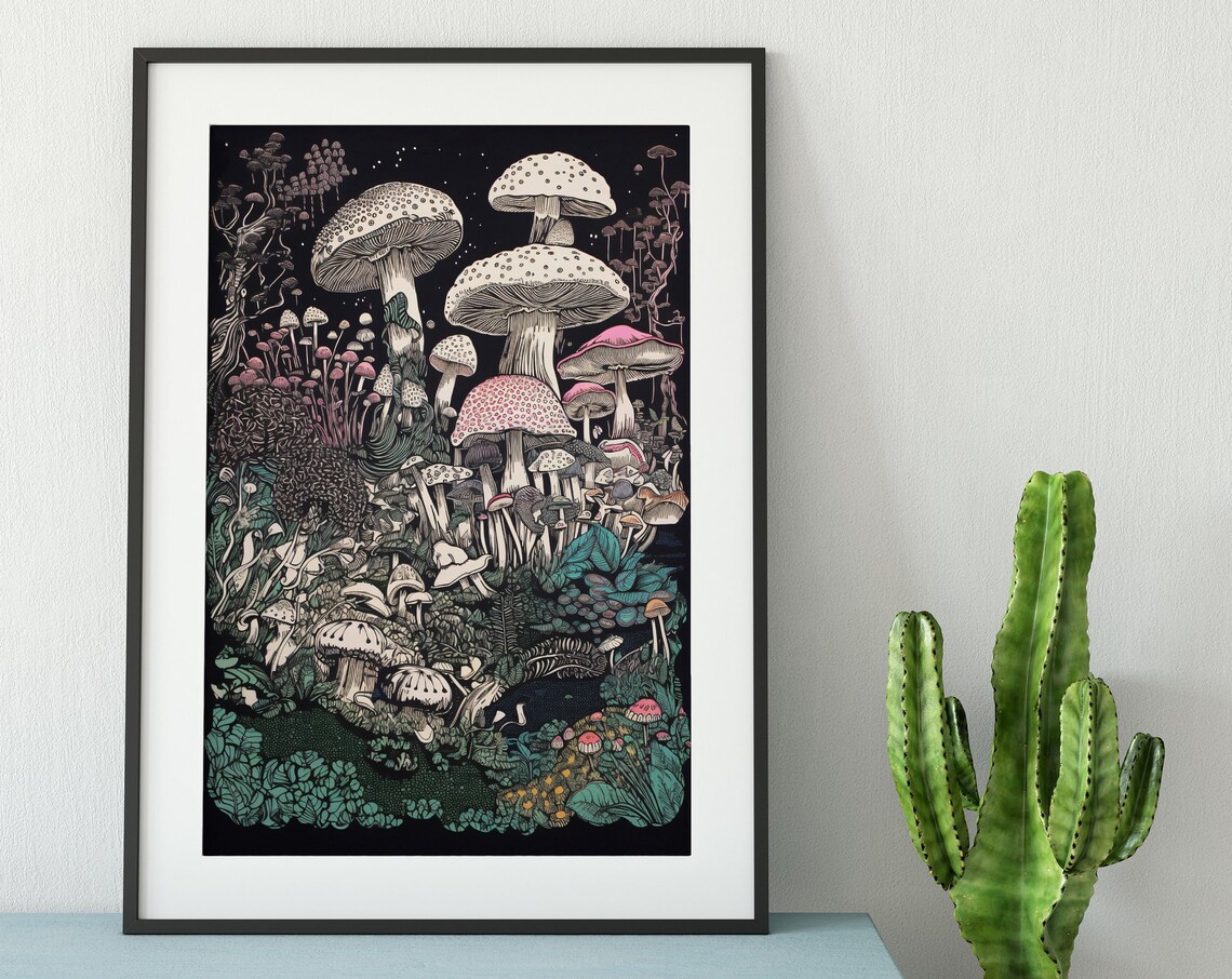 Psychedelic Mushrooms Botanical Art Print