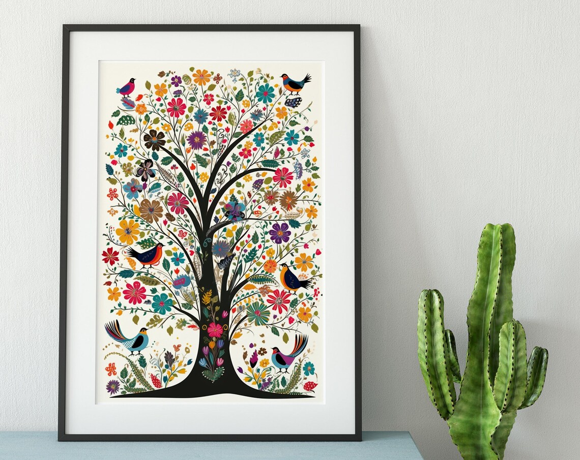 Tree Of Life, Floral Tree With Birds Art Print
