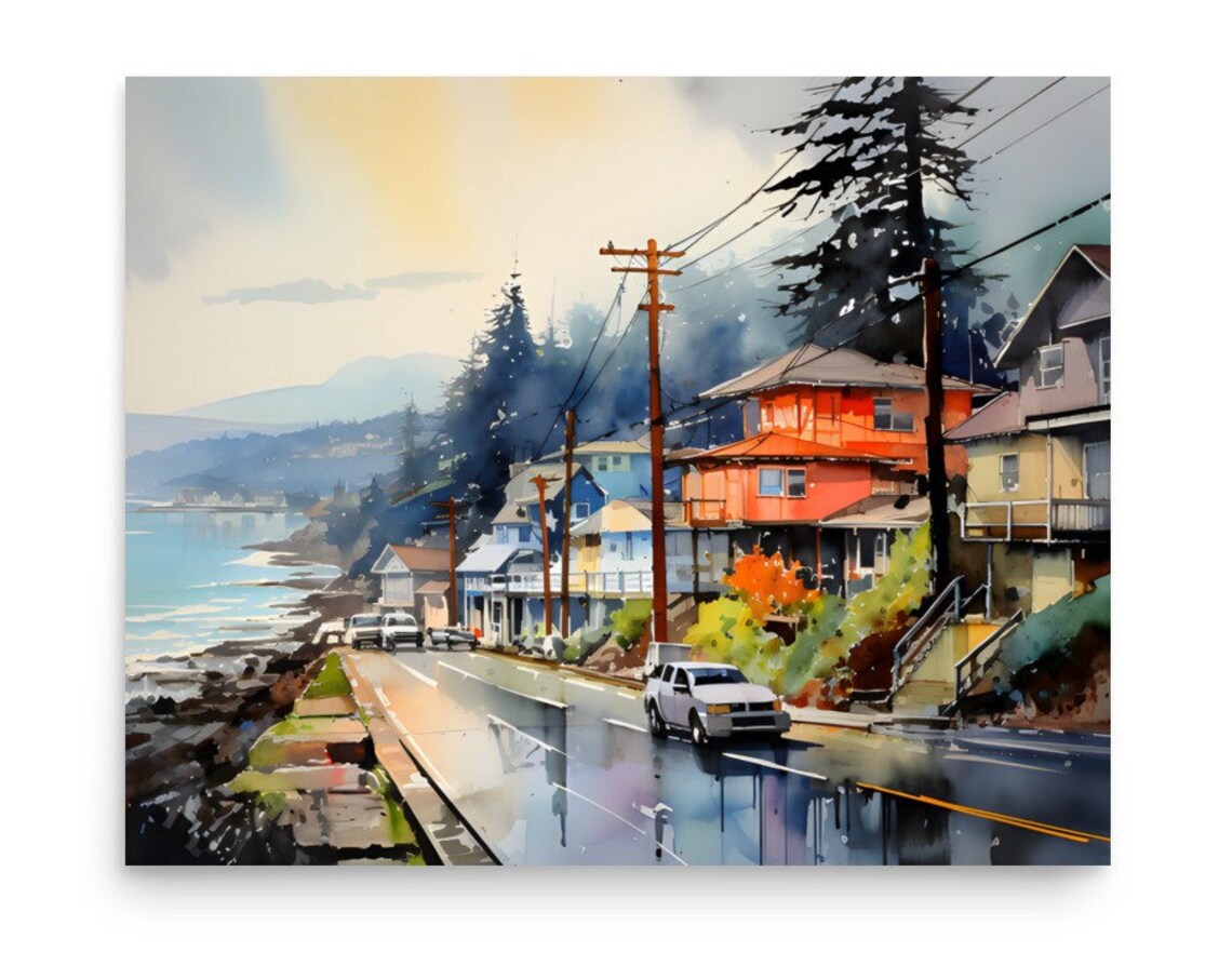 Yachats Oregon Coast Watercolor Landscape Art Print