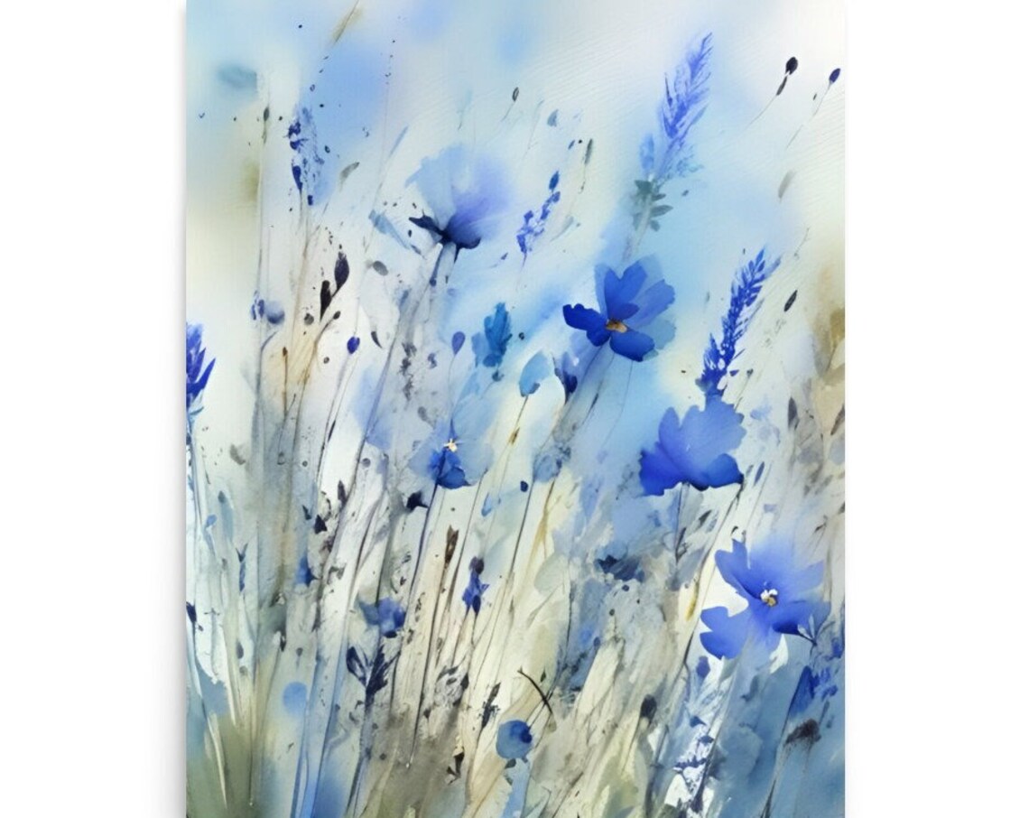 Cornflowers Watercolor Art Print, Botanical Poster