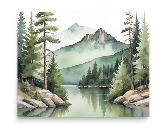 Salmon River Painting Idaho Watercolor Art Print Mountain River Wall Art Watercolor Painting Misty Pine Forest Landscape Pacific Northwest
